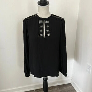 Diane Von Furstenberg Size 2 Black Silk Grommet Florina Top